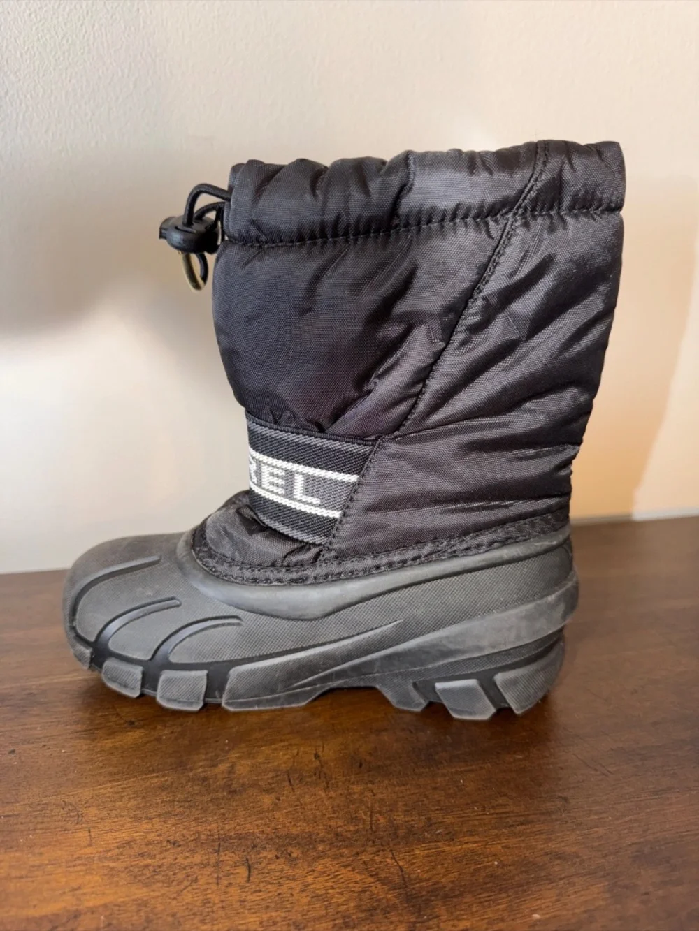 Sorel Cub Black Insulated Drawstring Winter Snow Rain Boots Kids Sz 12